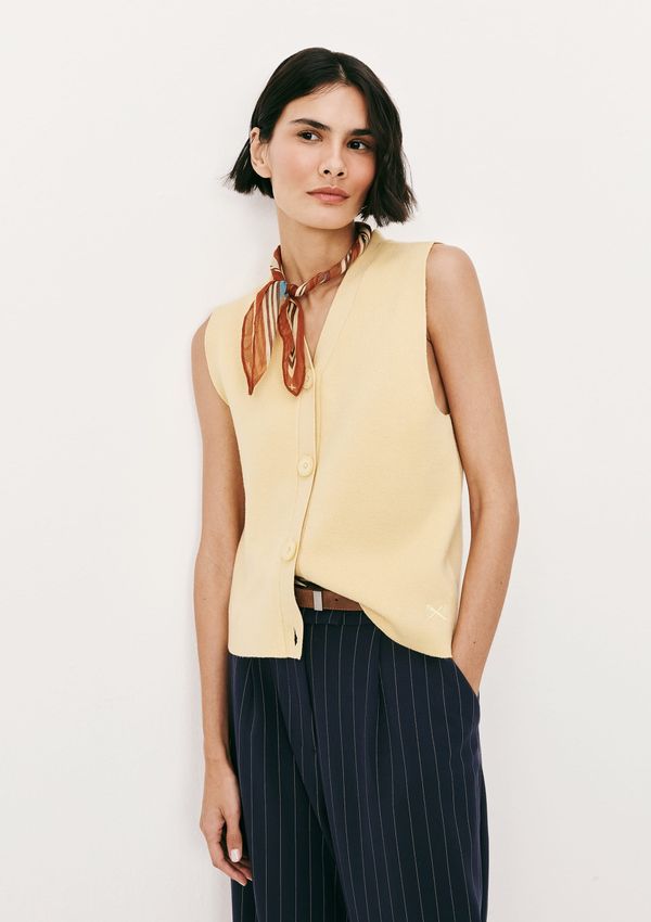 Colete Feminino Decote V Em Tricô - Amarelo XG