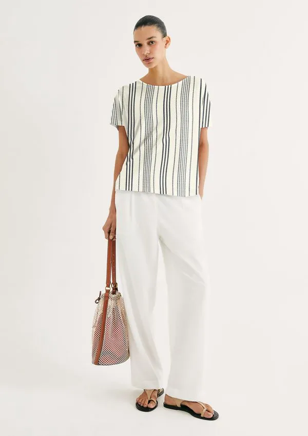 Blusa Feminina Manga Curta Estampada - Off white G