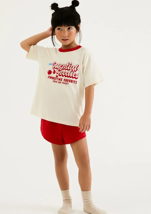 Pijama Infantil Menina Curto Com Estampa - Creme 010