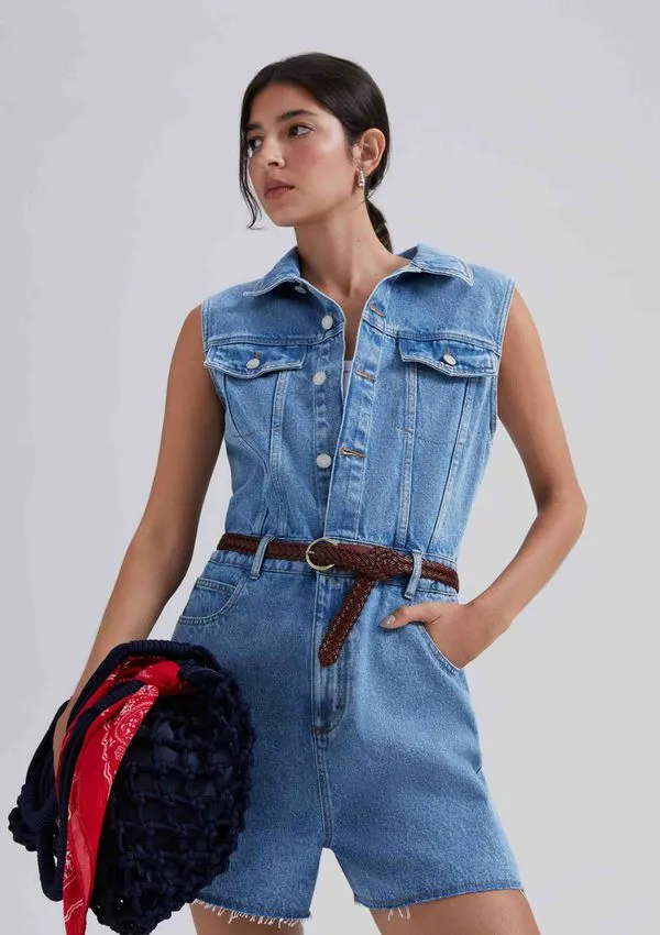 Macacão Jeans Feminino - Azul P