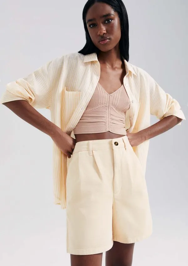 Bermuda De Sarja Feminina Estonada - Amarelo 040
