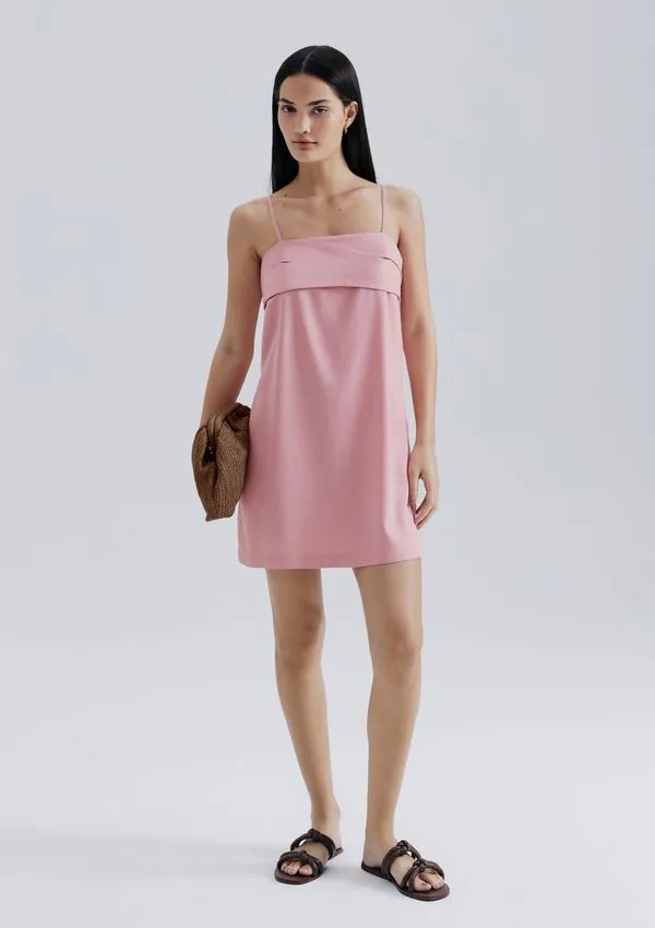 Vestido Curto Alças Removíveis Com Linho - Rosa M