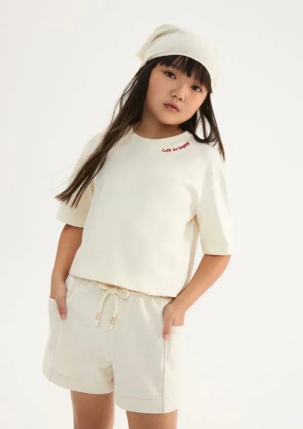 Shorts Infantil Menina Reto Com Linho - Creme 016