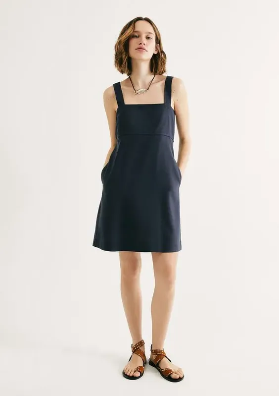 Vestido Curto Decote Quadrado - Azul G