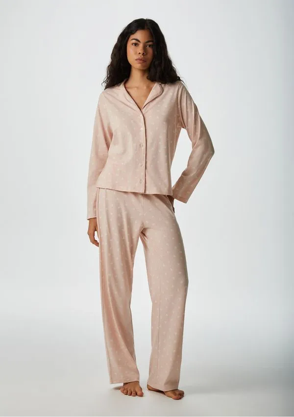 Pijama Longo Feminino Americano Estampado - Rosa XP