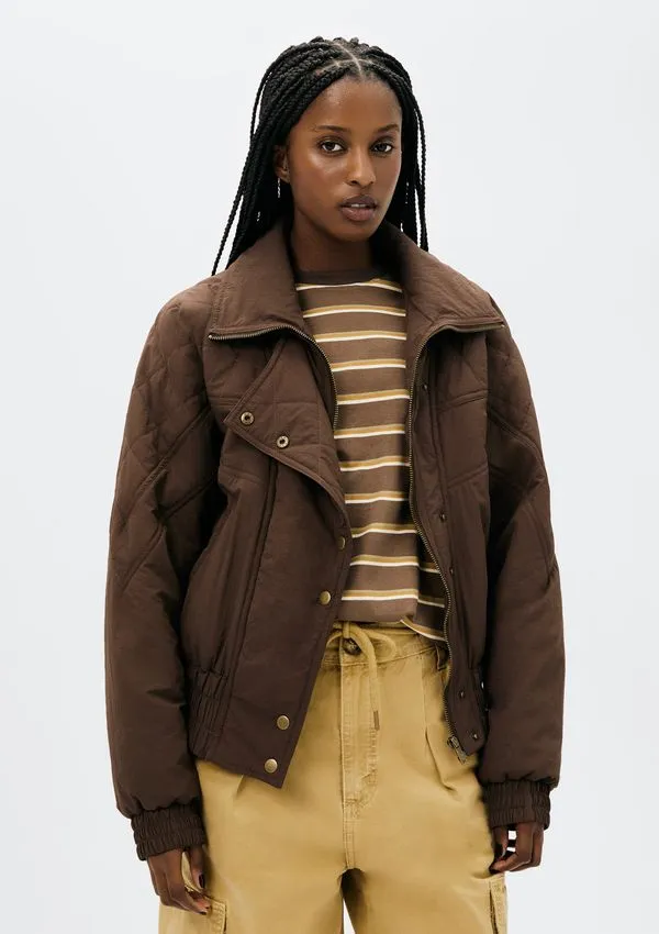 Jaqueta Puffer Feminina Em Nylon - Marrom XP