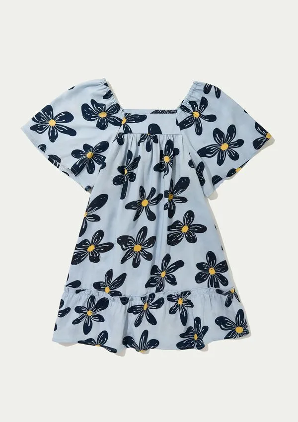 Vestido Infantil Com Mangas Bufantes - Azul 016