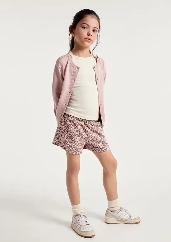 Shorts Infantil Menina Cós Elástico Estampado - Rosa 006