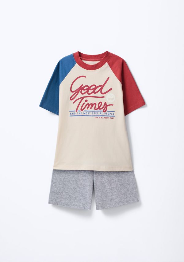 Pijama Curto Infantil Menino Com Aplique - Creme 012