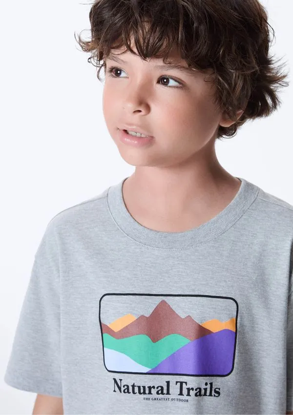 Camiseta Infantil Menino Oversized Estampada - Cinza 008