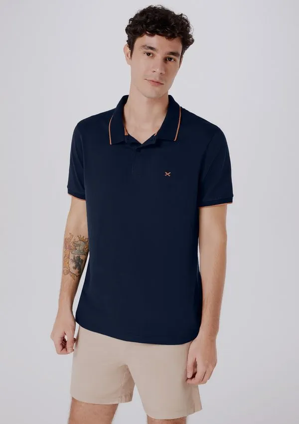 Camisa Polo Básica Masculina Super Cotton Com Bordado - Azul G