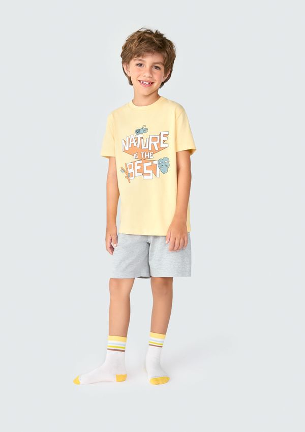 Pijama Infantil Menino Curto Com Estampa - Amarelo 014