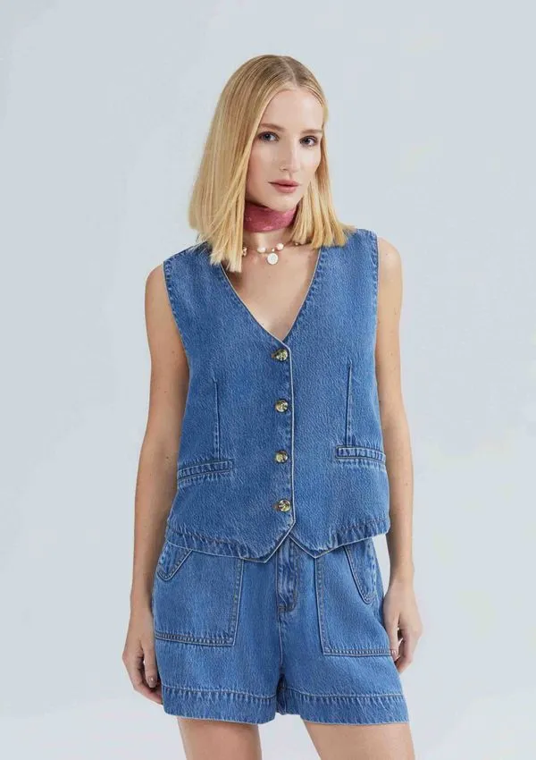 Colete Jeans Feminino - Azul G