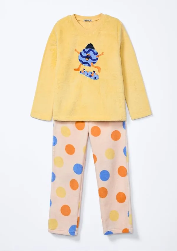 Pijama Infantil Menino Longo Estampado Em Fleece - Amarelo 002