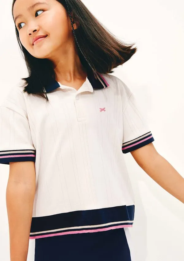 Camisa Polo Menina Relaxed Canelada - Off white 016