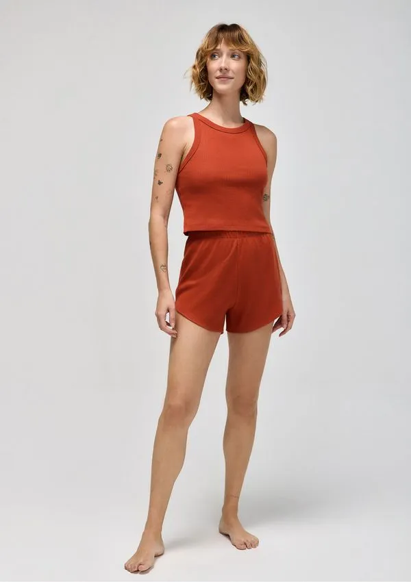 Pijama Curto Feminino Básico Em Ribana Canelada - Laranja XP