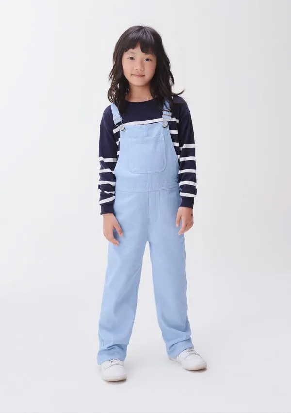 Jardineira Longa Infantil Menina Em Sarja - Azul 006