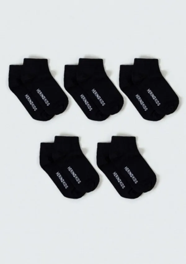 Kit Com 5 Pares De Meia Infantil Unissex Cano Curto - Preto M
