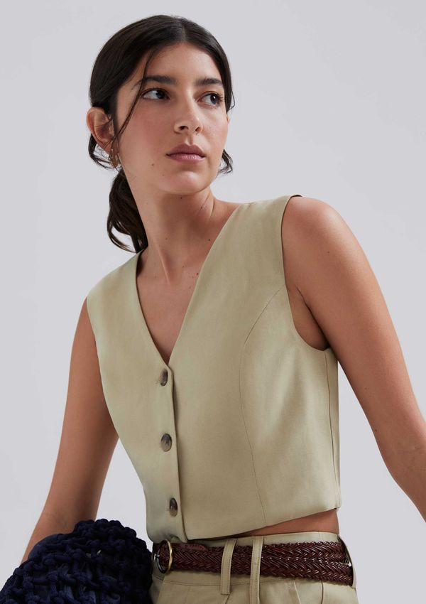 Colete Feminino Cropped Em Viscose - Caqui P