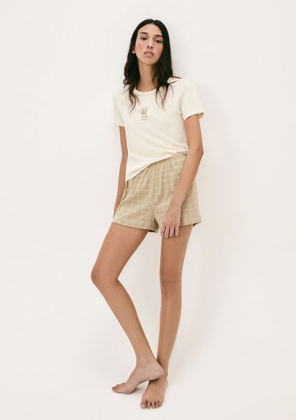 Pijama Curto Feminino Estampado - Bege P