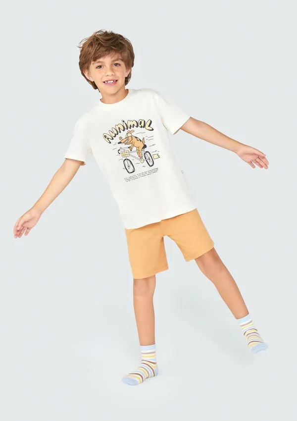 Pijama Infantil Menino Curto Com Estampa - Off white 014
