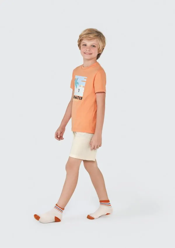 Pijama Infantil Menino Curto Com Estampa - Laranja 014