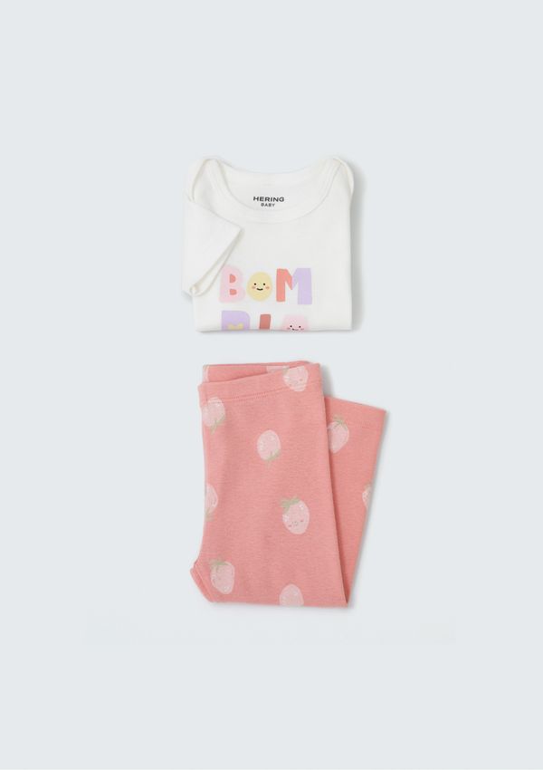 Conjunto Bebê Menina Body e Legging Em Ribana Estampada - Off white 18M