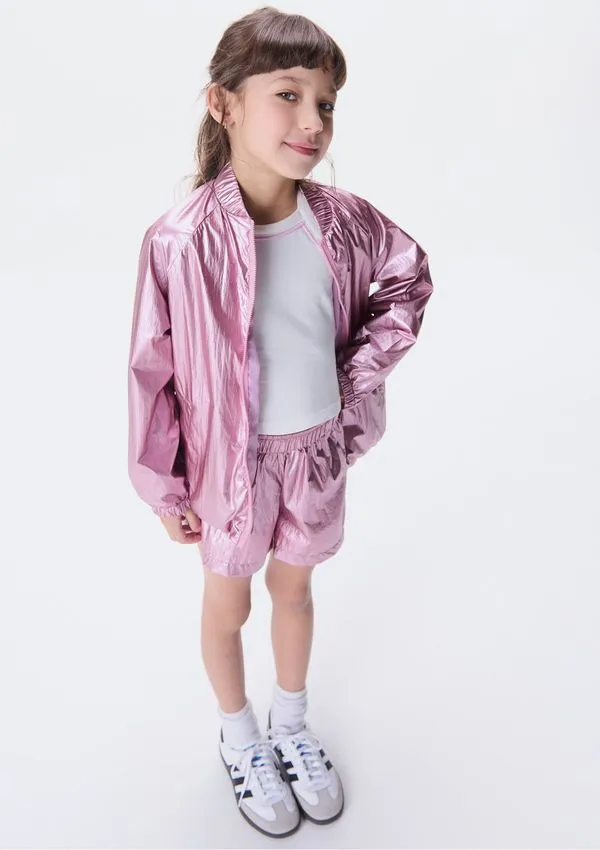 Jaqueta College Infantil Menina Metalizada - Rosa 014