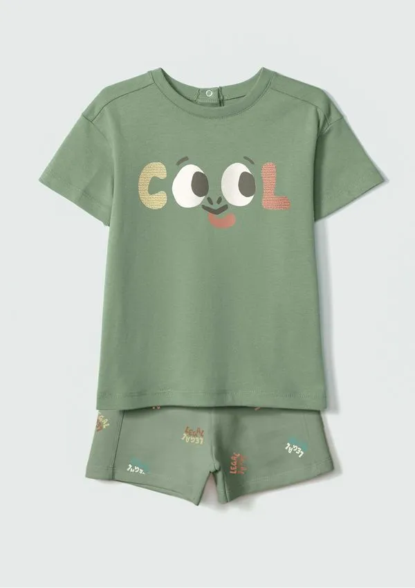 Conjunto Curto Infantil Menino Toddler Em Moletom - Verde 001