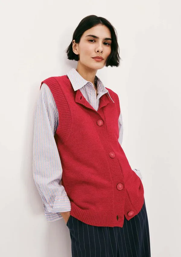Colete Feminino Em Tricô Leve - Vermelho P