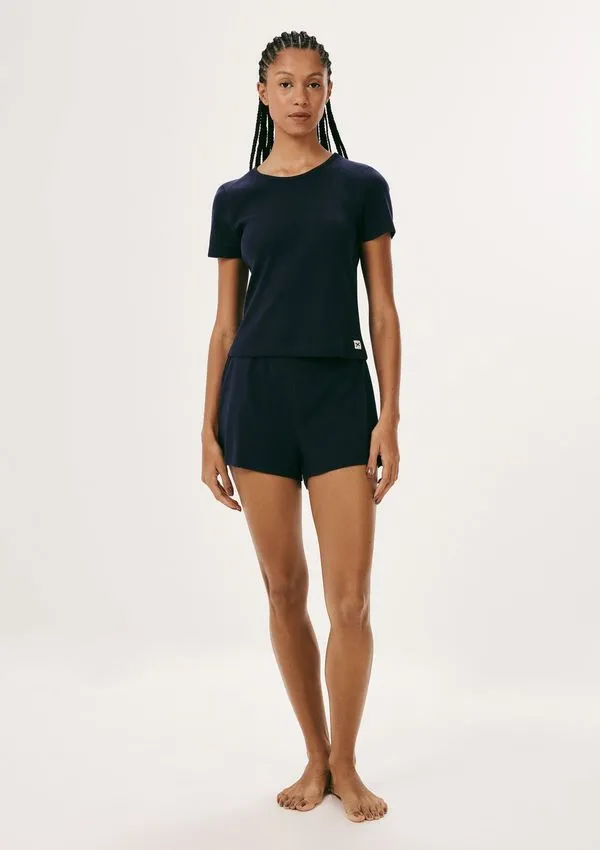 Pijama Curto Feminino Em Ribana Canelada - Azul XP