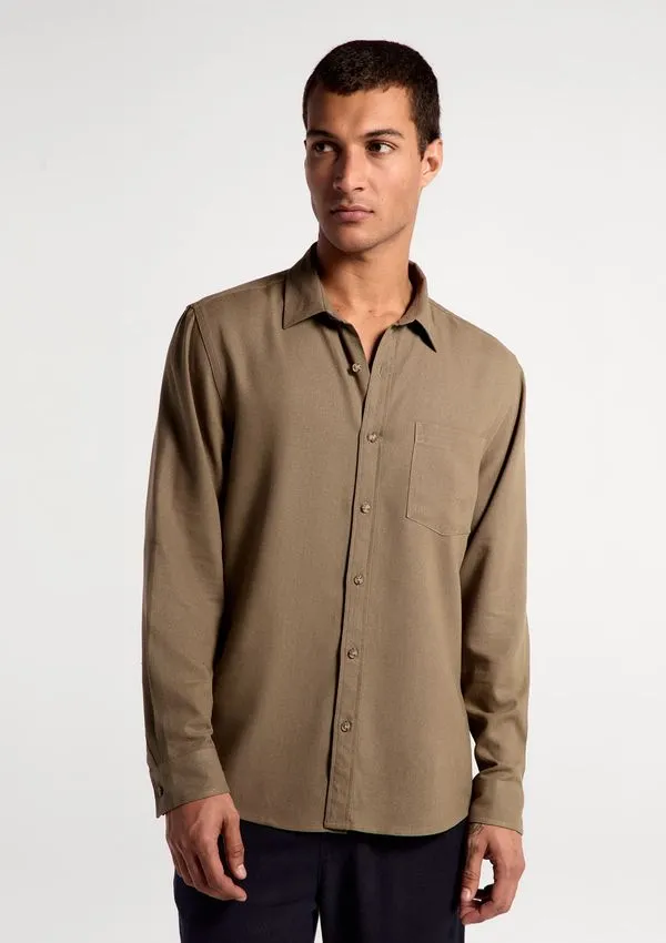 Camisa Básica Masculina Manga Longa Slim Em Linho - Verde XG