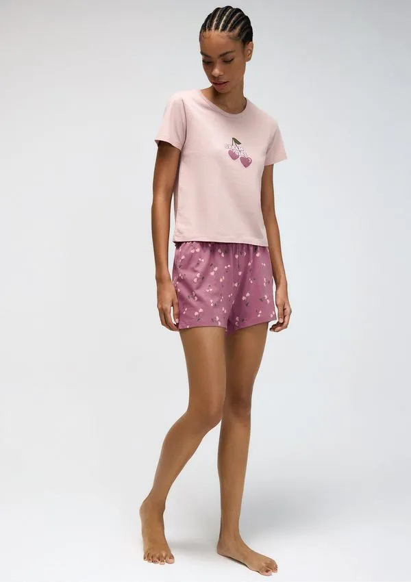 Pijama Curto Feminino Com Estampa - Rosa XG