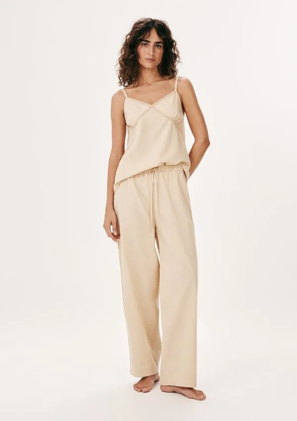 Pijama Feminino Alças Finas Em Tricoline - Bege P