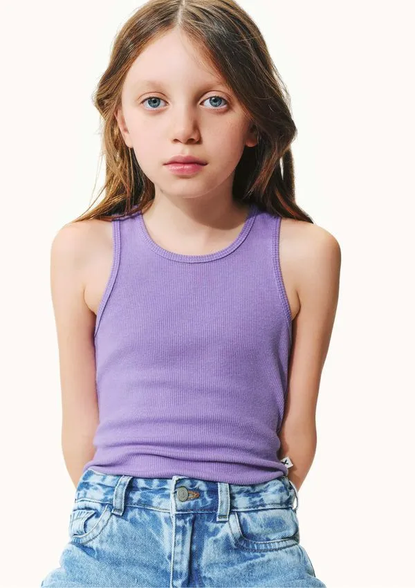 Regata Básica Infantil Menina Em Ribana Canelada - Roxo 012