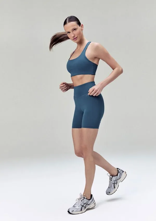 Bermuda Esportiva Feminina Biker com Fio LYCRA® - Azul G