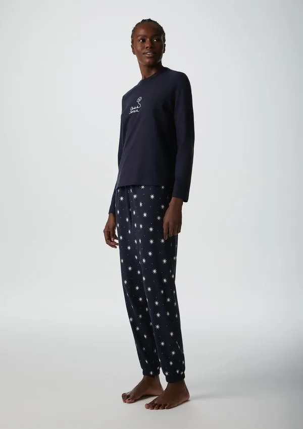 Pijama Longo Feminino Estampado - Azul XG