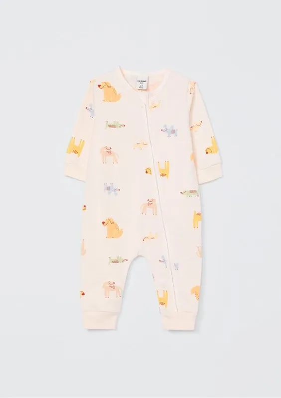 Macacão Em Moletom Bebê Menino Estampado - Amarelo 06M