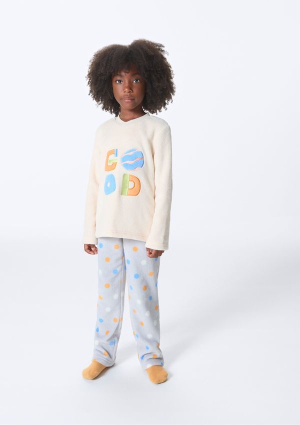 Pijama Infantil Menina Longo Estampado Em Fleece - Laranja 004