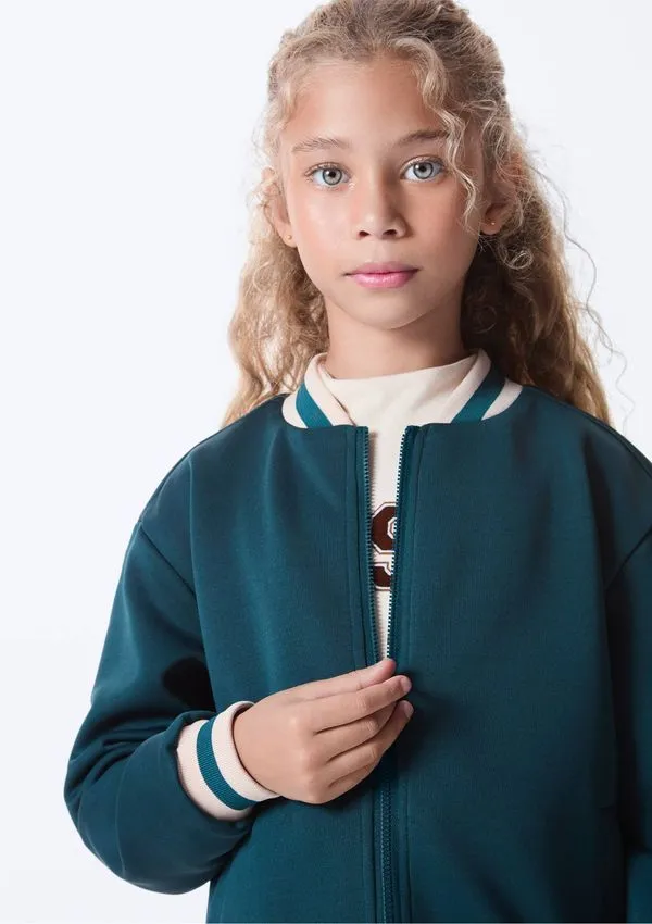Jaqueta Infantil Bomber Com Detalhes Em Retilínea - Verde 004
