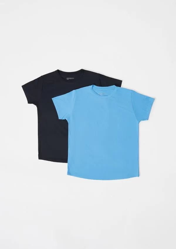 Kit Com 2 Camisetas Esportivas Feminina Raglan Easy Care - Preto e azul claro P