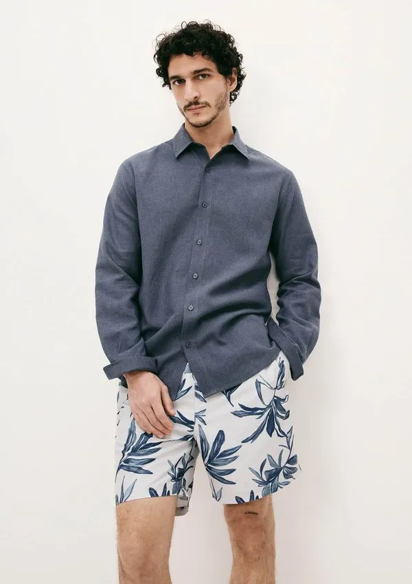 Shorts Praia Masculino Estampado - Azul XXG