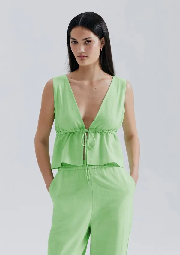 Blusa Feminina Decote V Com Linho - Verde G