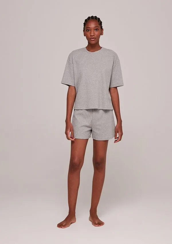 Pijama Curto Feminino Básico - Cinza M