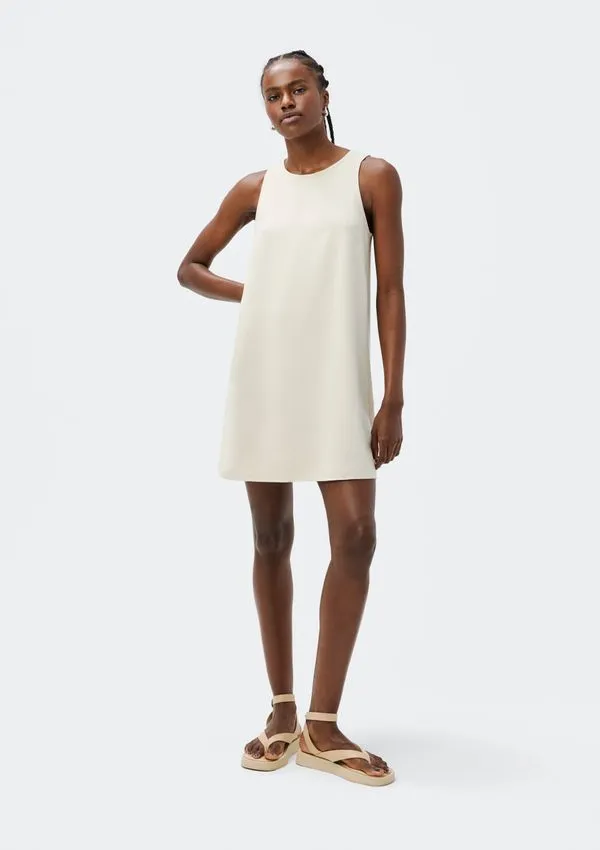 Vestido Curto Em Viscose - Bege G