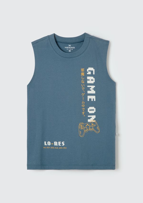 Regata Infantil Menino Em Malha De Algodão Com Estampa - Azul 010
