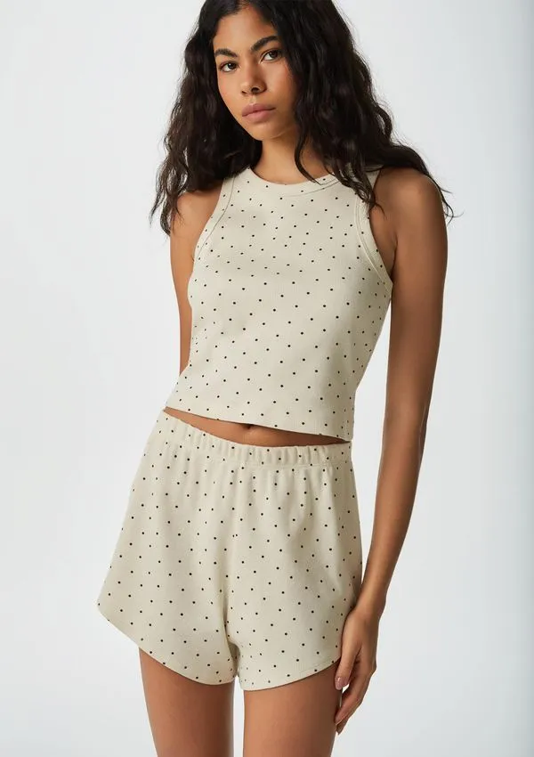 Pijama Curto Feminino Estampado Em Ribana - Amarelo G