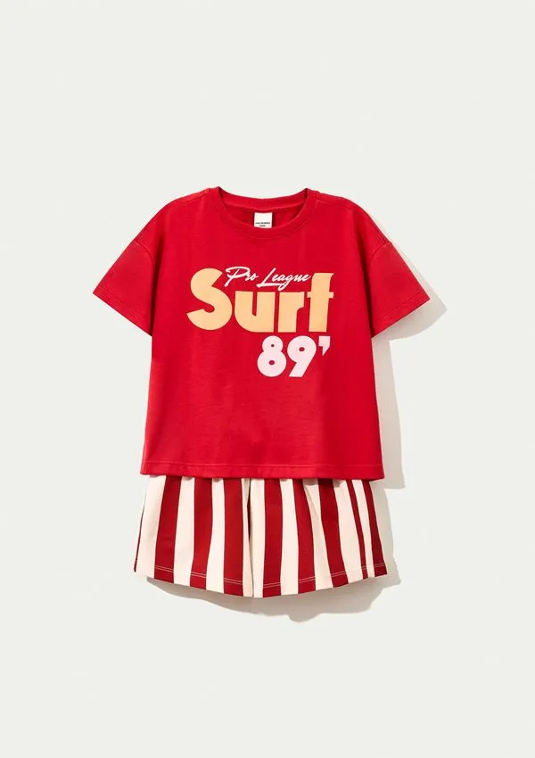 Conjunto Infantil Menina Curto Estampado - Vermelho 006