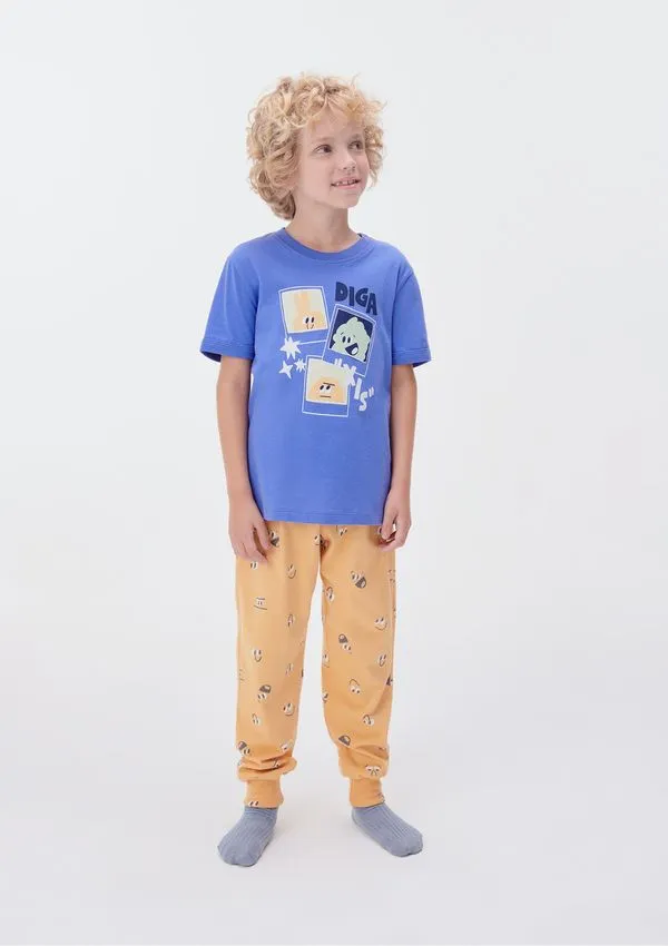 Pijama Infantil Menino Estampado Brilha no Escuro - Azul 012