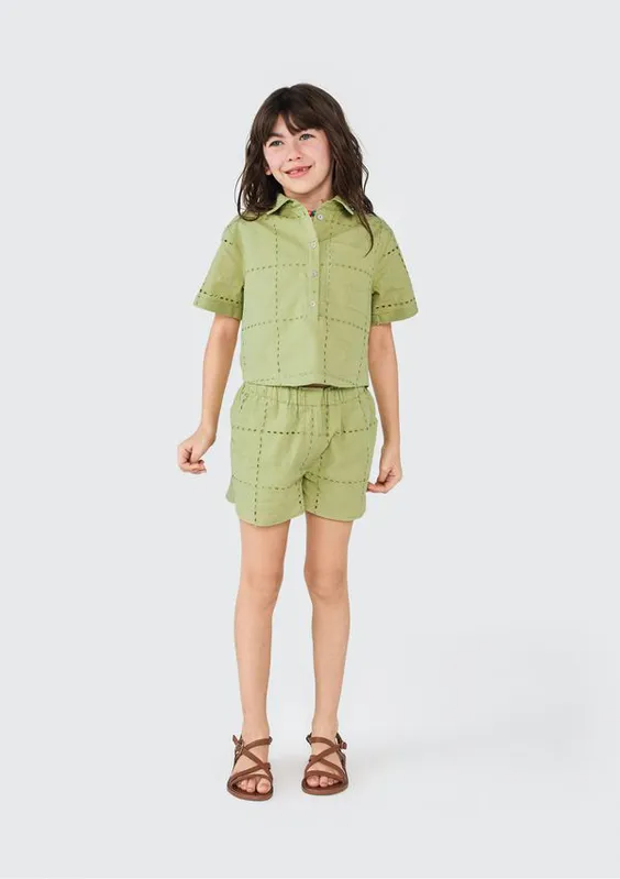 Blusa Cropped Infantil Menina Em Laise - Verde 008